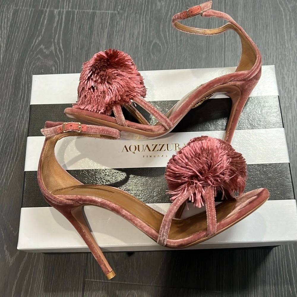 Aquazurra Rose Color Velvet 105mm Puff Sandal